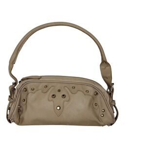 Vintage Paravidino Studded Beige Leather Western Shoulder Bag Baguette Purse